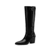 Botas de caballero Maillard de cuero de plena flor de pierna recta con hebilla, colección otoño/invierno 2026, botas altas de cuero genuino con tacón grueso y punta para mujer