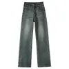 Calça Jeans Feminina Perna Reta Cinza Cimento Primavera e Outono 2025 Nova Solta Cintura Alta Perna Larga Estreita até o Chão para Crianças