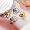 Pendientes Geométricos de Moda Europea y Americana, Pendientes Chapados en Oro de Acero de Titanio para Mujer, Pinzas para Orejas Simples y Versátiles Estilo Ins, Lujo Ligero y Sensación de Alta Gama
