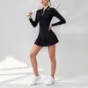 Falda Deportiva Plegada con Media Cremallera para Mujer, Falda de Tenis con Cuello Polo de Manga Larga Transfronteriza, Vestido Deportivo Anti-exposición para Fitness y Golf