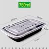 Fiambrera desechable americana rectangular 1000ml plástico negro caja de embalaje 750 para llevar tapa convexa fiambrera