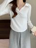 Playera de Manga Larga con Cuello Polo para Mujer Otoño Nuevo Diseño Niche de Chica Picante Ajustado Camiseta Básica Interior Top Corto