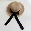 Sombrero de Rafia Plano Francés para Mujer, Sombrero de Sol de Verano con Ala Ancha, Correa de Lazo, Sombrero de Sol para Playa y Costa