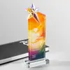 Troféu de cristal colorido criativo de estrela de cinco pontas feito sob medida para reunião anual da empresa Prêmios de funcionários excepcionais comemorativos feitos sob medida