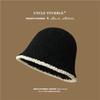 Sombrero de Pescador Negro para Mujer Ins Sombrero de Cubeta de Punto Otoño e Invierno Estilo Japonés Combinable Muestra el Rostro Cubre el Rostro Sombrero de Cubeta para Mujer Tendencia