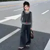 Moda coreana elegante de alta gama, chaleco de manga larga, pantalones de pierna ancha en capas, conjunto nuevo de tres piezas para niña, primavera y otoño