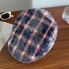 Gorra progresiva a cuadros retro de estilo japonés para mujer, gorra de pico de pato retro británica de primavera y otoño, boina informal pequeña que combina con todo, a la moda