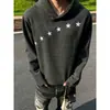 Sudadera con Capucha Bordado de Meteoro Rayas Retro Americano Hombre Primavera Otoño Holgada Versátil de Marca de Moda Top Pulóver Casual de Moda