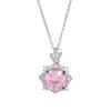 Collar con colgante de flor de diamante rosa de corte octogonal Millennium con incrustaciones de diamantes de alto carbono, pendientes de moda rosa.