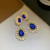 Pendientes de plata con diamantes de estilo europeo y americano transfronterizo, pendientes cuadrados y redondos de gota de agua, pendientes de estilo corte vintage, joyería de nicho única y elegante