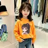 Camiseta básica para niñas, nuevo estilo coreano otoño 2026, camiseta de manga larga con estampado de dibujos animados, top de moda de algodón puro para niños mayores
