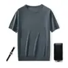Camiseta Masculina Gola Redonda Manga Curta Verão 2024 Nova Malha Fina Fio Yangzi Lã Pura Cor Sólida Top Camiseta Básica Masculina