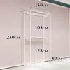 Estante de Exhibición Blanco de Pie para Tienda de Ropa Estante de Exhibición para Ropa de Mujer con Colgador Lateral Gabinete Alto de Doble Capa Perchero