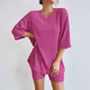 2026 nuevo conjunto de shorts casuales de verano de color liso para mujer, holgado, de cuello redondo, moda europea y americana transfronteriza AliExpress