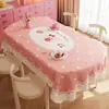 Fornecimento Exclusivo Transfronteiriço de Toalhas de Mesa Estilo Creme, Impermeável, à Prova de Óleo, Sem Lavagem, Luxo Leve, Sensação de Alta Qualidade, Toalha de Mesa Oval Rosa para Mesa de Centro, Feita Sob Medida