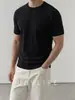 Lyocell Tencel y Seda de Morera2026 Nuevo Verano Camiseta de Punto para Hombre Cuello Redondo Manga Corta con Hombro Ranglán Mangas Jacquard