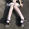 Medias de Rejilla Lolita Blancas y Negras con Diseño de Flor de Rosa, Leggings Adelgazantes para Piernas Hermosas, Pantalones de Malla con Pie para Primavera y Otoño