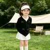 Nueva camisa de verano estilo coreano con aire acondicionado para niñas, con diseño de lazo, adecuada para usar al aire libre, cárdigan de manga larga, color liso y protección solar