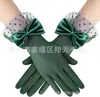 Moda Lolita Guantes de Noche para Boda y Novia Malla de Lunares Encaje Guantes Creativos con Lazo