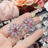 Camélia rosa brilhante gema lindo designer brincos banhado a ouro 18K alta luz fixa luxo arco brincos de zircão