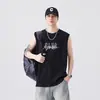 Camisa sem Manga 100% Algodão Masculina Verão Nova Marca Tendência Fresca Solta Sem Mangas Camiseta Masculina Juventude Colete Esportivo Casual Camiseta Masculina