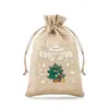 Sacos de Juta com Cordão de Natal Sacos para Festa de Feriado Sacos de Embalagem com Cordão Sacos de Armazenamento de Imitação de Linho para Crianças