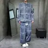 Novo conjunto de terno Tang estilo chinês com gola mandarim e botões, coleção outono/inverno, tamanhos grandes, veludo cotelê, conjunto casual de duas peças para homem estilo chinês