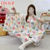Pijama lindo de cachorro de manga larga para mujer, primavera, otoño, verano, algodón nube de manga corta, pantalón largo, conjunto de tres piezas, ropa de casa de dibujos animados