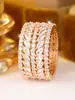 Venda Quente Transfronteiriça Anel de Luz Ring Light de Trabalho Pesado com Banda Larga Totalmente Cravejado com Diamantes Anel de Luxo Leve com Diamantes de Corte Marquesa e Redondos Interligados Incrustados