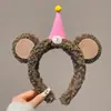 Diadema de Oso de Pelo de Cordero de Dibujos Animados, Diadema Linda para Niña, Accesorios para Fotos de Parque de Diversiones, Sombrero de Cumpleaños, Moño para el Cabello, Tocado para Mujer