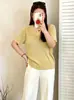 Top de punto para mujer talla grande, cuello en U, manga corta, nuevo estilo otoño 2026, top casual holgado y versátil para mujeres talla grande