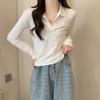 Top de Manga Larga con Cuello Polo para Mujer Otoño 2022 Nuevo Diseño Slim-fit Sentido de la Moda Camiseta Base Blanca Delgada Camiseta Interior