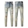 Marca de moda TR AMIRI lavado pesado con agujeros artesanales jeans ajustados de cuero de alta calidad para hombre
