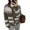 Cárdigan de punto Fair Isle para mujer, Nuevo estilo Otoño/Invierno 2025, Muy elegante, Tejido de estilo relajado, Chaqueta gruesa