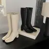 Botas Longas de Cano Alto para Panturrilha Fina com Salto Grosso e Bico Arredondado, Pele de Ovelha Elástica que Abraça a Perna, Botas Altas Femininas 2026 Outono Inverno