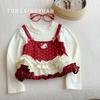 Tongxingyuan 2026 Otoño Nueva Ropa Infantil Niñas Top Falso de Dos Piezas Bloque de Color Camiseta Base Estilo Coreano Primavera y Otoño Camiseta