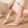 Sapatos de Casamento Vermelhos para Mulheres, Traje Xiuhe, Sapatos de Salto Agulha Dupla Uso para Noivas, Novos Sapatos de Salto Grosso para Vestido Chinês 2025