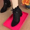 Botas de Moda Europeias e Americanas Estilo Novo para Mulheres Primavera/Verão 2026, Botas Vazadas em Malha com Salto Bloco em Couro Genuíno, Botas Frescas Confortáveis e Respiráveis