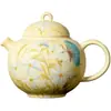 Tetera de Cerámica con Margaritas Pintadas a Mano y Caligrafía Amarilla, Adecuada para Uso Doméstico, con Filtro de Agujero de Bola y Diseño de Mango para Preparar Té