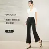 Calça Flare com Barra de Renda Elástica para Mulheres, Verão Fina de Seda de Gelo com Toque Fresco Levemente Flare Casual Cropped M37