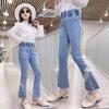 Calça Jeans de Outono para Meninas 2026 Estilo Coreano Moda Calça Longa com Laço para Crianças Maiores