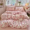 Juego de ropa de cama fresco y sencillo para dormitorio, agradable para la piel y suave, gasa abullonada, juego minimalista de cuatro piezas