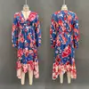 Transfronterizo Europeo y Americano 2025 Sitio Web Independiente Otoño Nuevo Vestido Largo Casual de Estilo Retro Estampado para Mujer de Cintura Alta