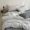 Estilo Muji Primavera y Verano Nuevo Juego de Cama de Cuatro Piezas Jacquard Catiónico Bloque de Color Rayado Juego de Sábanas Ajustables de Tres Piezas para Dormitorio Estudiantil