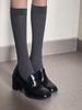 Versión de piel de oveja ~ Zapatos retro pequeños de cuero para mujer, zapatos de tacón alto de cuero negro con tacón grueso, mocasines estilo británico, zapatos de uniforme JK