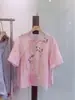 Camiseta de Verano con Botón de Rana, Solapa Oblicua, Imitación de Ramio, Estilo Chino Nuevo, Top 2026, Nueva Llegada, Camiseta Bordada de Manga Corta, Talla Única para Mujer