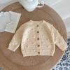 Suéter Cardigan de Punto Hecho a Mano con Bolas para Bebés Niñas Primavera y Otoño Color Sólido Casual Lana Tops de Manga Larga