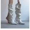 Botas altas de tacón de aguja con punta para tallas grandes, nuevo estilo otoño e invierno 2026, botas plisadas de tacón alto, botas de montar, botas largas de tacón alto para personas bajitas