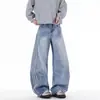 Pantalones de mezclilla Tencel de verano holgados para hombre, estilo fino, adecuados para cuerpo tipo pera, de cintura alta, adelgazantes, pantalones de pierna ancha rectos holgados