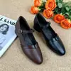 Zapatos de Mujer Mary Jane Retro Marrón Suave de Cuero Suave Suela Suave Punta Redonda Boca Baja Correa Única Tacón Grueso Planos Otoño 2026